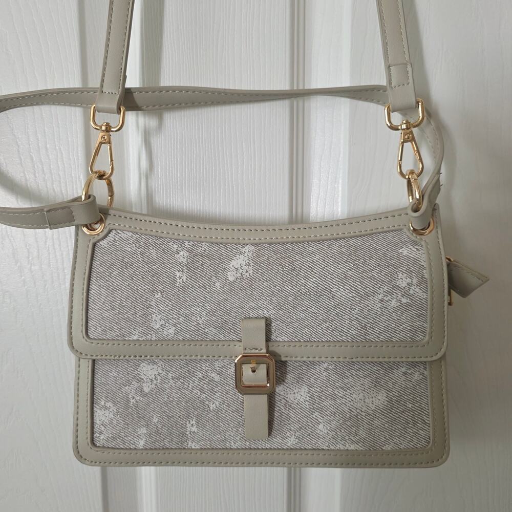 Rachel Zoe Light Gray Long Strap Flap Purse Crossbody Bag